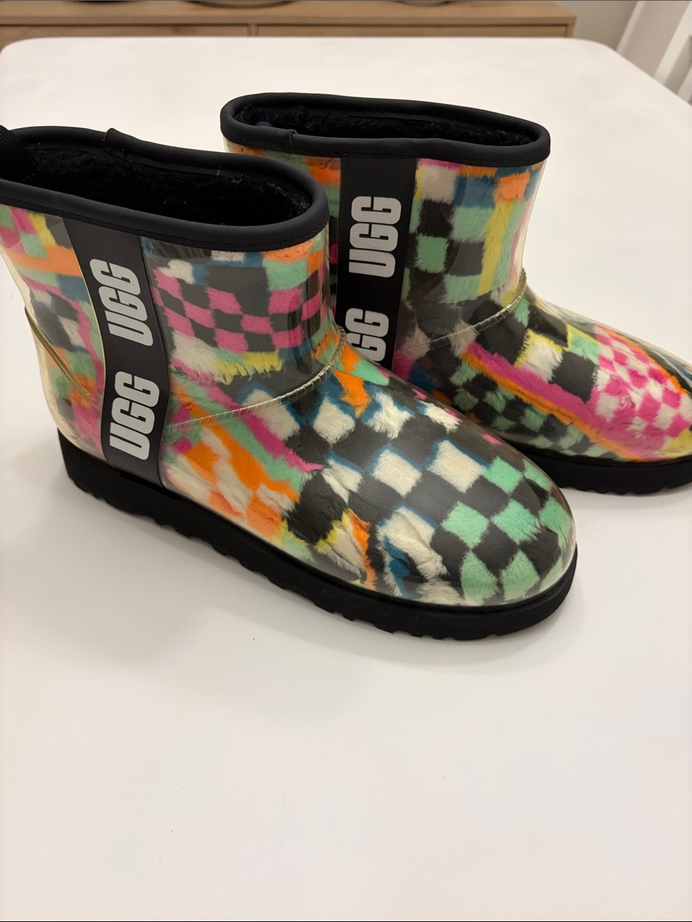 UGG Kids Colorful Checker Short Boot in Black, Pink, Mint & Orange